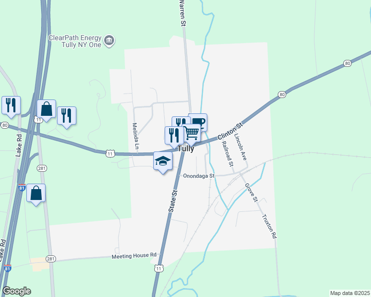 map of restaurants, bars, coffee shops, grocery stores, and more near in Tully