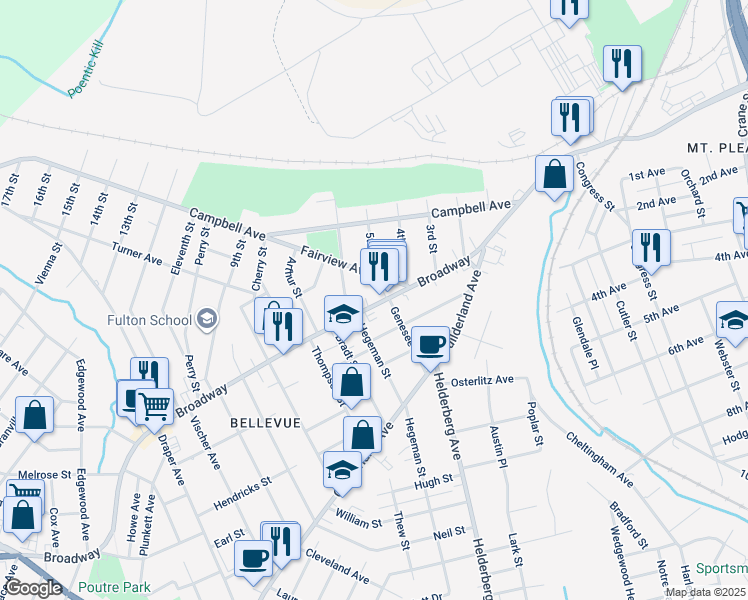 map of restaurants, bars, coffee shops, grocery stores, and more near 2001 Broadway in Schenectady