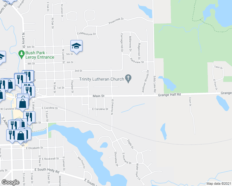 map of restaurants, bars, coffee shops, grocery stores, and more near 929 Main Street in Fenton