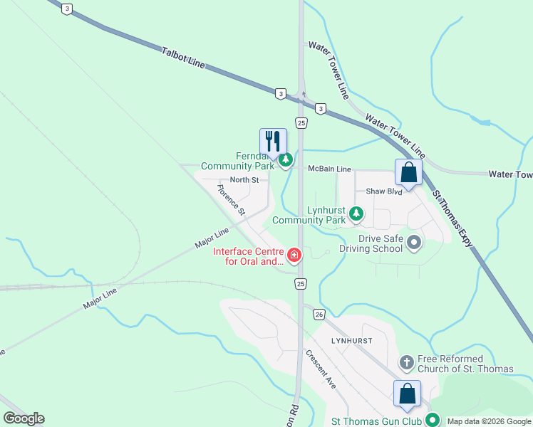 map of restaurants, bars, coffee shops, grocery stores, and more near 41549 Major Line in St. Thomas