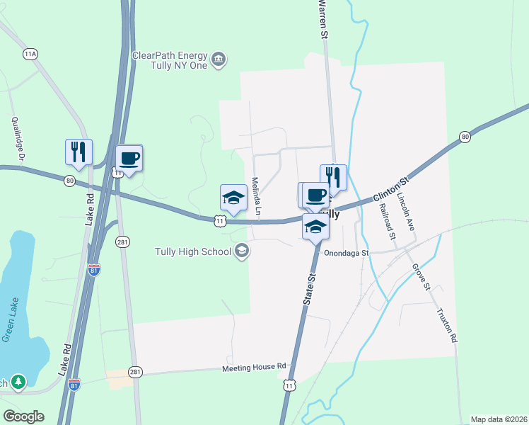 map of restaurants, bars, coffee shops, grocery stores, and more near 38 Elm Street in Cortland