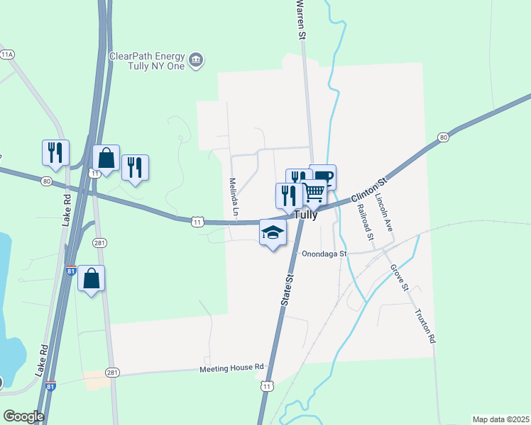 map of restaurants, bars, coffee shops, grocery stores, and more near 26 Elm Street in Cortland