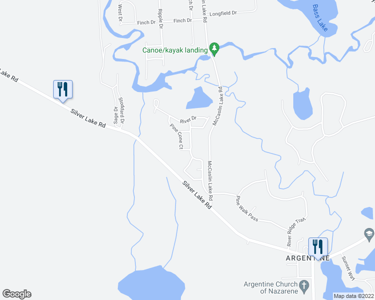 map of restaurants, bars, coffee shops, grocery stores, and more near 15578 Pine Ridge Drive in Linden