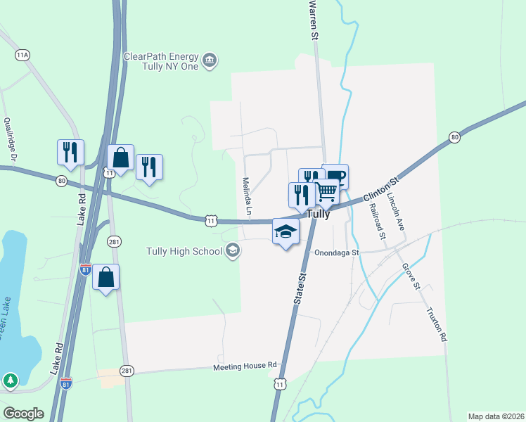 map of restaurants, bars, coffee shops, grocery stores, and more near 38 Elm Street in Cortland