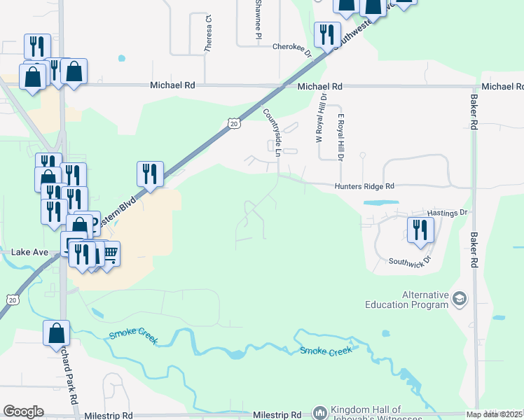 map of restaurants, bars, coffee shops, grocery stores, and more near 245 Countryside Lane in Orchard Park