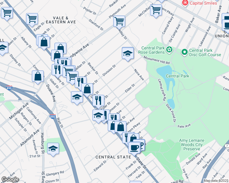 map of restaurants, bars, coffee shops, grocery stores, and more near 92 Linden Street in Schenectady