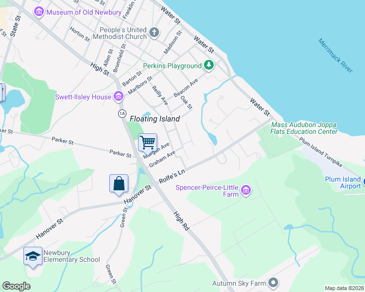 map of restaurants, bars, coffee shops, grocery stores, and more near 6 Withington Street in Newbury