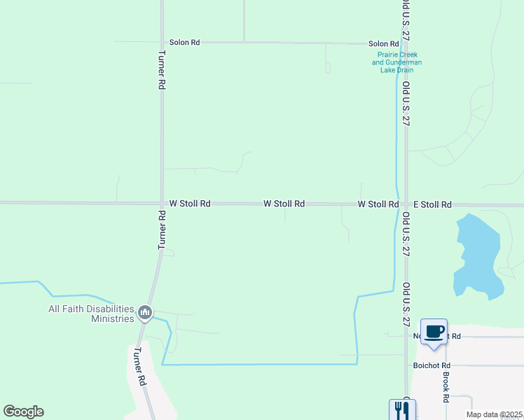 map of restaurants, bars, coffee shops, grocery stores, and more near 1501 West Stoll Road in DeWitt
