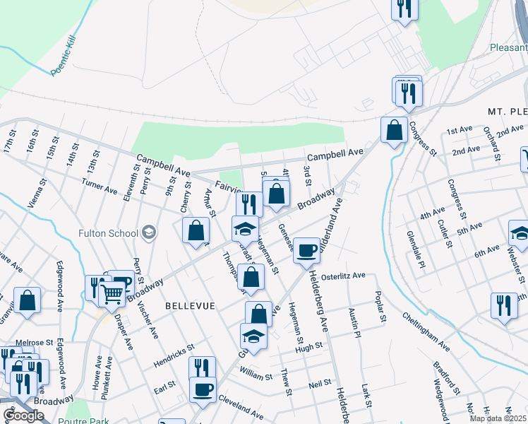 map of restaurants, bars, coffee shops, grocery stores, and more near 2001 Broadway in Schenectady