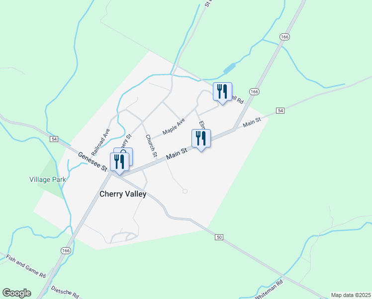 map of restaurants, bars, coffee shops, grocery stores, and more near Main Street in Cherry Valley