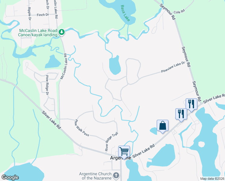 map of restaurants, bars, coffee shops, grocery stores, and more near 9060 Pineview River Drive in Linden