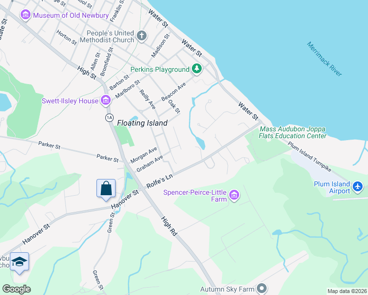 map of restaurants, bars, coffee shops, grocery stores, and more near 6 Withington Street in Newbury