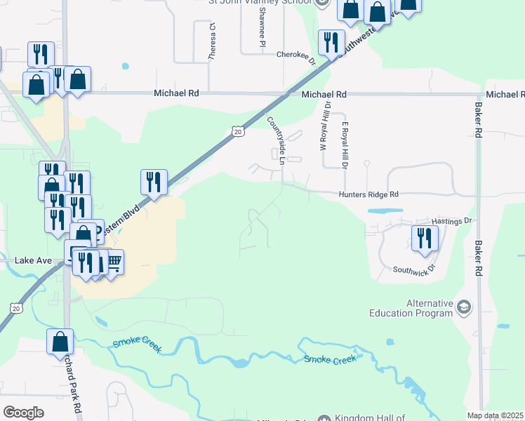 map of restaurants, bars, coffee shops, grocery stores, and more near 245 Countryside Lane in Orchard Park