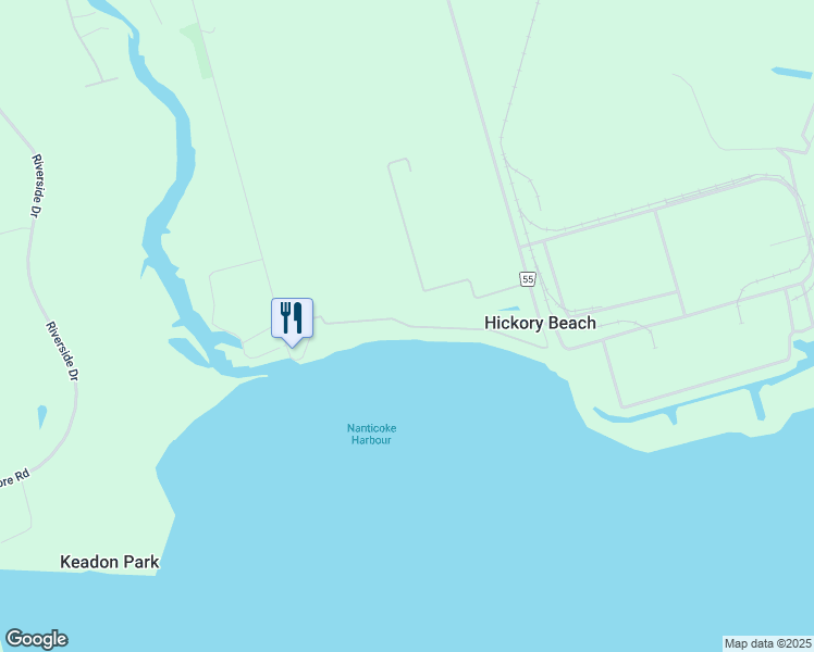 map of restaurants, bars, coffee shops, grocery stores, and more near Hickory Beach Ln in Haldimand