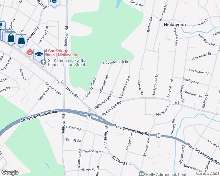map of restaurants, bars, coffee shops, grocery stores, and more near 1130 Millington Road in Schenectady County