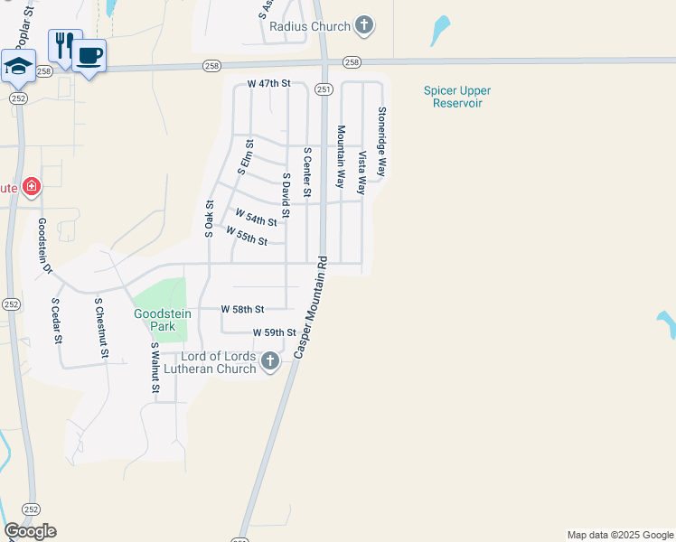 map of restaurants, bars, coffee shops, grocery stores, and more near 501 Goodstein Drive in Casper