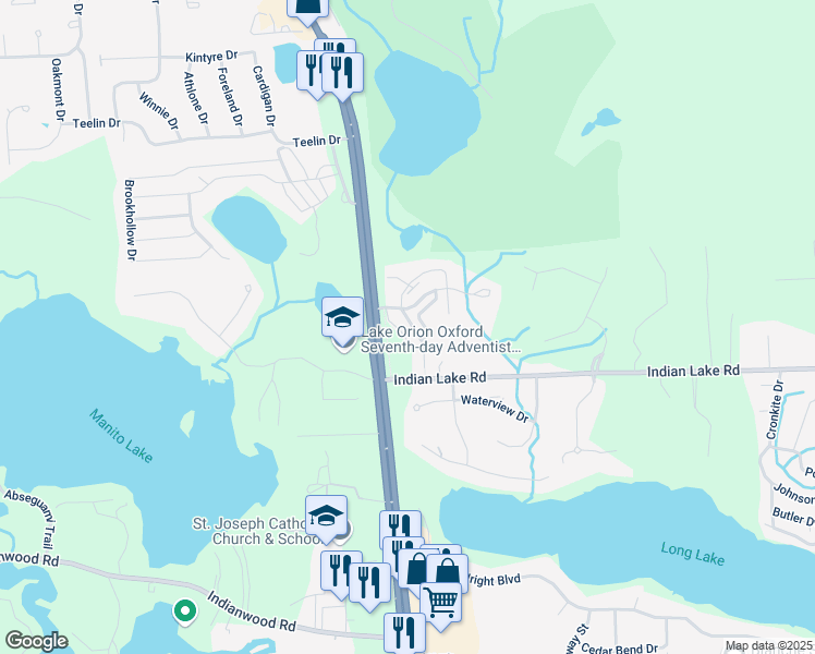 map of restaurants, bars, coffee shops, grocery stores, and more near 3100 Paradise Trail in Oakland County