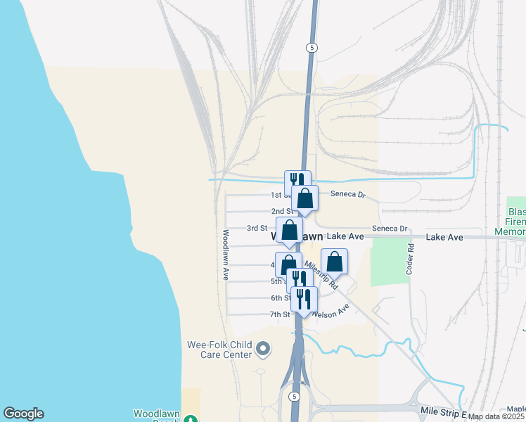 map of restaurants, bars, coffee shops, grocery stores, and more near 3651 1st Street in Buffalo