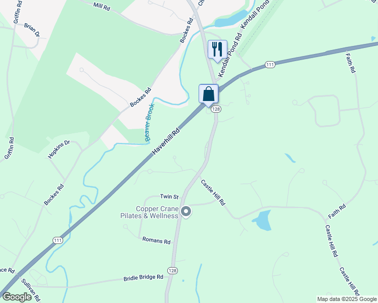 map of restaurants, bars, coffee shops, grocery stores, and more near 18 Nesmith Road in Windham