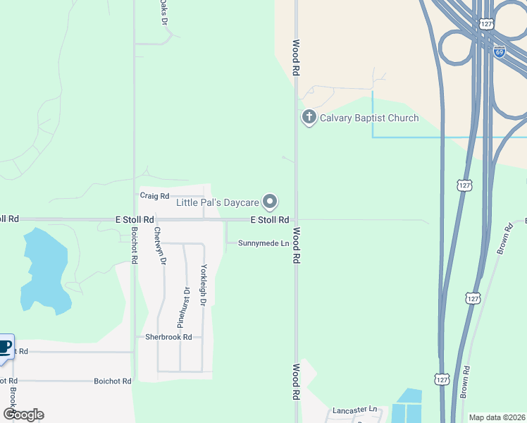 map of restaurants, bars, coffee shops, grocery stores, and more near 1901 East Stoll Road in Lansing