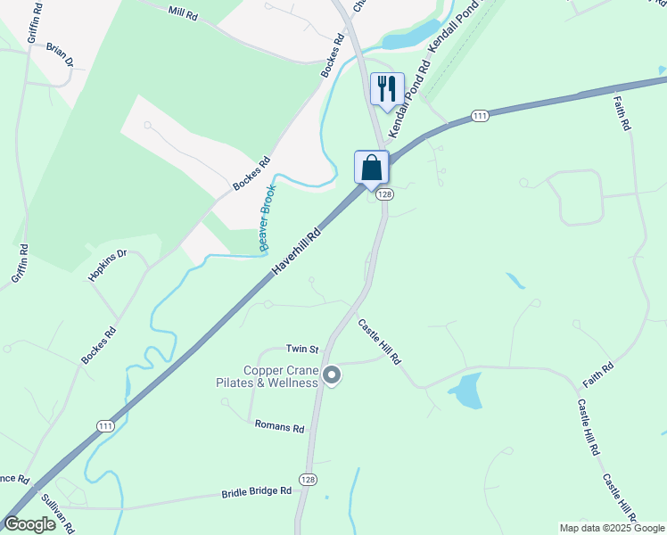 map of restaurants, bars, coffee shops, grocery stores, and more near 18 Nesmith Road in Windham