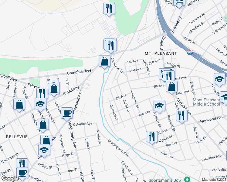 map of restaurants, bars, coffee shops, grocery stores, and more near 1526 3rd Avenue in Schenectady