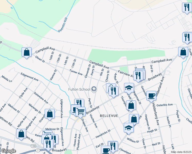 map of restaurants, bars, coffee shops, grocery stores, and more near 2305 Fairlee Street in Schenectady