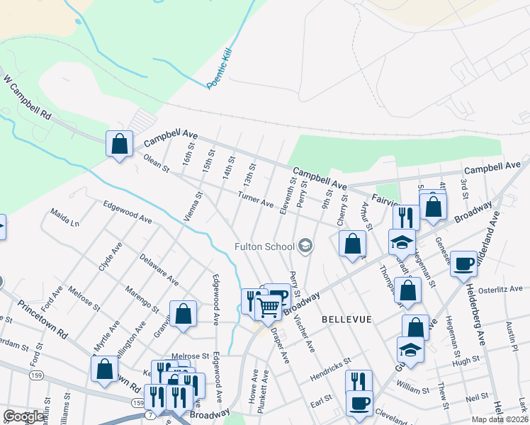 map of restaurants, bars, coffee shops, grocery stores, and more near 2427 Turner Avenue in Schenectady