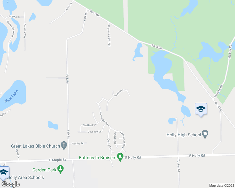 map of restaurants, bars, coffee shops, grocery stores, and more near 10214 Windsor Lane in Holly