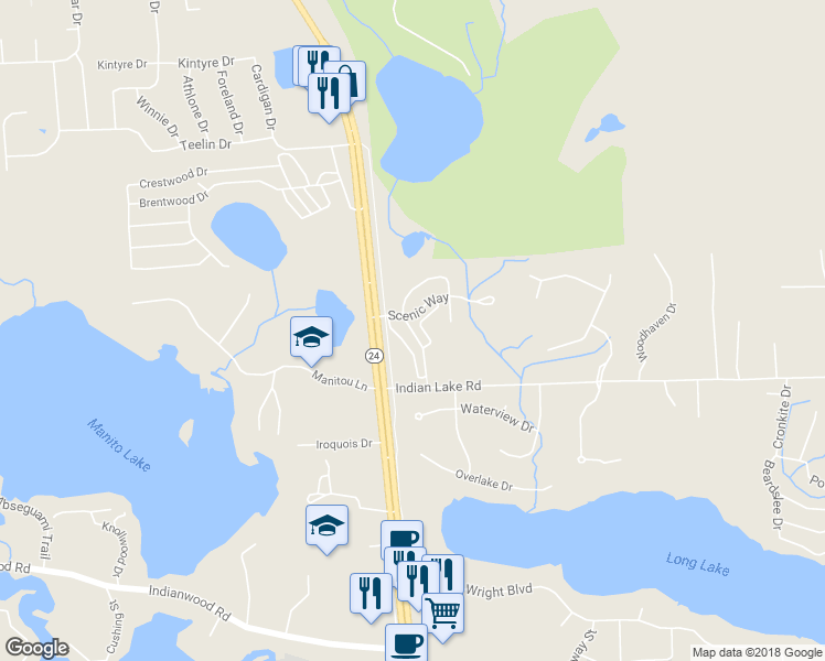 map of restaurants, bars, coffee shops, grocery stores, and more near 2206 Paradise Trail in Oxford Charter Township