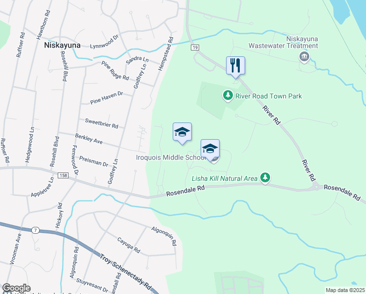 map of restaurants, bars, coffee shops, grocery stores, and more near 2445 Rosendale Road in Schenectady County