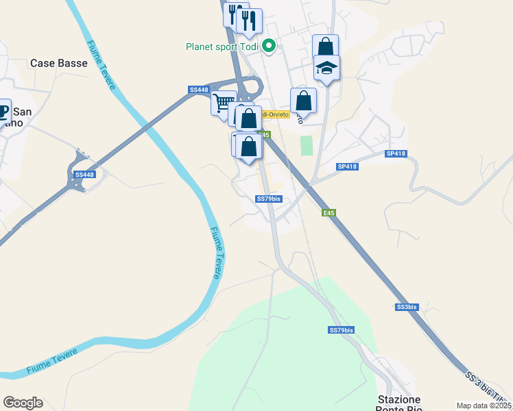 map of restaurants, bars, coffee shops, grocery stores, and more near 75 Località Ponterio in Provincia di Perugia