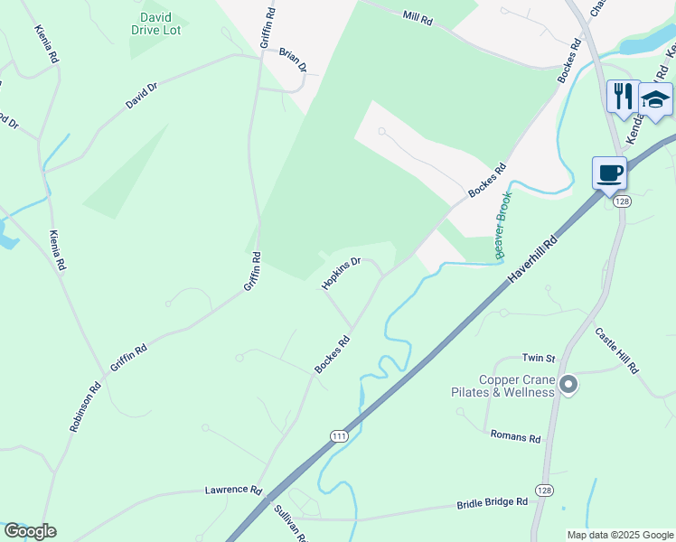 map of restaurants, bars, coffee shops, grocery stores, and more near 17 Hopkins Dr in Hudson