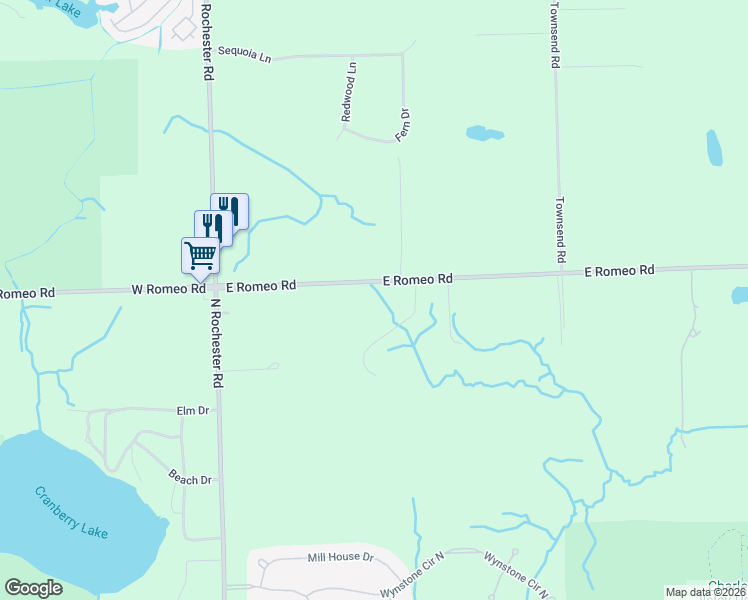 map of restaurants, bars, coffee shops, grocery stores, and more near 400 East Romeo Road in Oakland charter Township