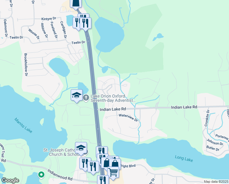 map of restaurants, bars, coffee shops, grocery stores, and more near 3112 Paradise Trail in Oakland County