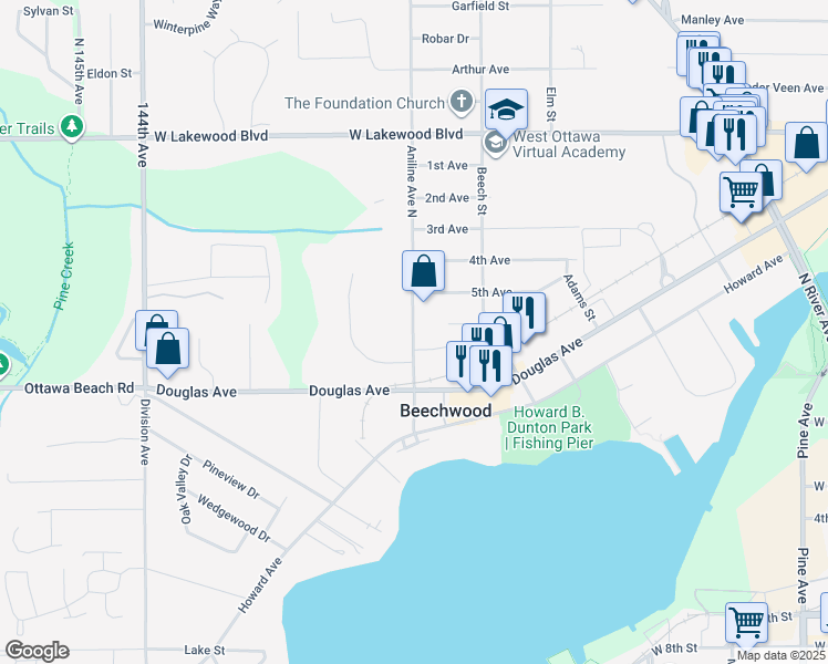 map of restaurants, bars, coffee shops, grocery stores, and more near 57 Aniline Avenue North in Holland