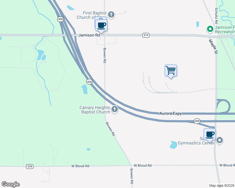 map of restaurants, bars, coffee shops, grocery stores, and more near 1051 Bowen Road in Elma Center