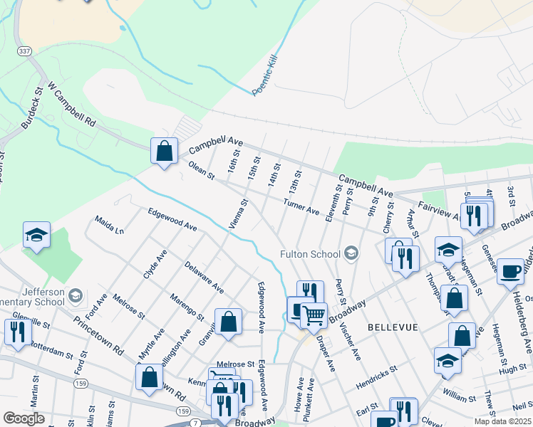 map of restaurants, bars, coffee shops, grocery stores, and more near 305 Olean Street in Schenectady