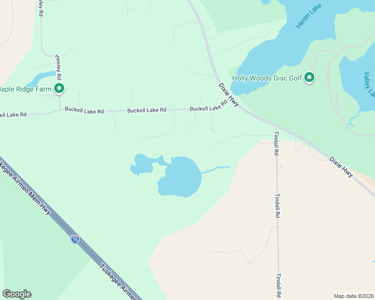 map of restaurants, bars, coffee shops, grocery stores, and more near 8340 Buckell Lake Road in Holly