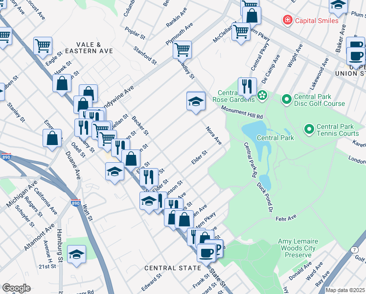 map of restaurants, bars, coffee shops, grocery stores, and more near 219 Linden Street in Schenectady