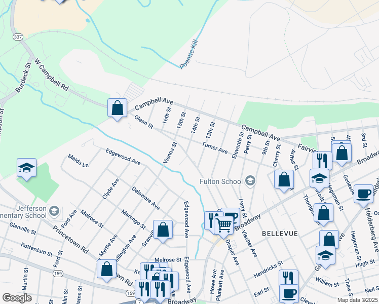 map of restaurants, bars, coffee shops, grocery stores, and more near 305 Olean Street in Schenectady