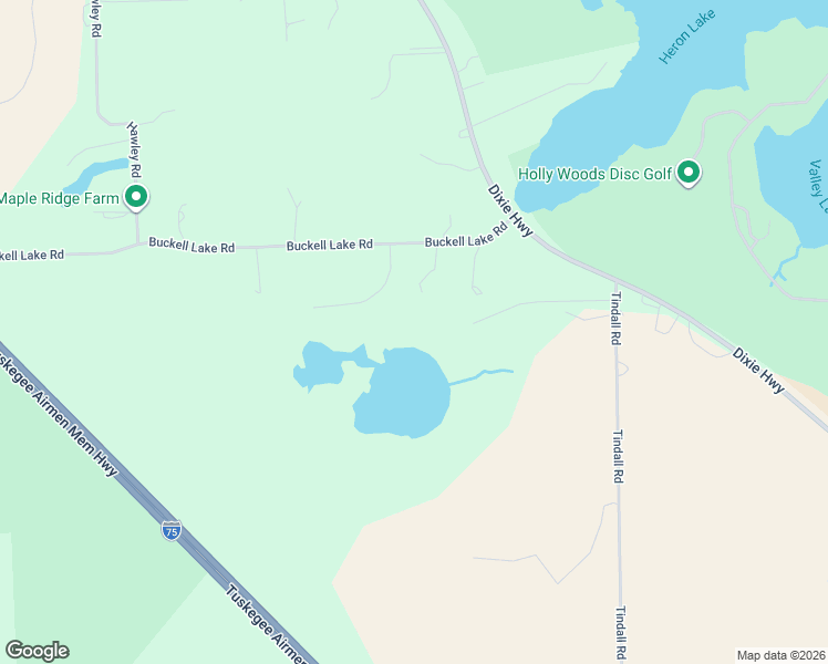 map of restaurants, bars, coffee shops, grocery stores, and more near 8340 Buckell Lake Road in Holly
