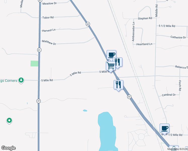 map of restaurants, bars, coffee shops, grocery stores, and more near 3729 5 Mile Road in Racine