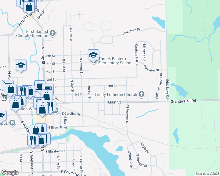 map of restaurants, bars, coffee shops, grocery stores, and more near 720 2nd Street in Fenton