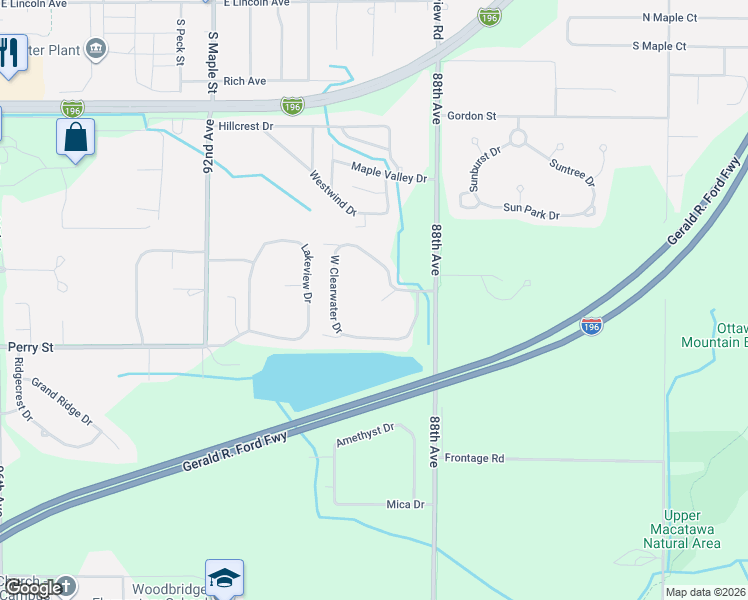map of restaurants, bars, coffee shops, grocery stores, and more near 8882 Peninsula Court in Zeeland