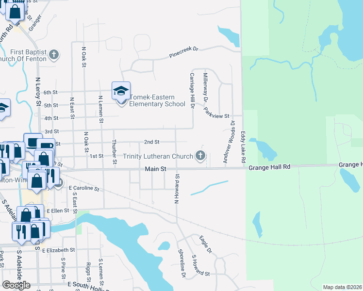 map of restaurants, bars, coffee shops, grocery stores, and more near 910 2nd Street in Fenton