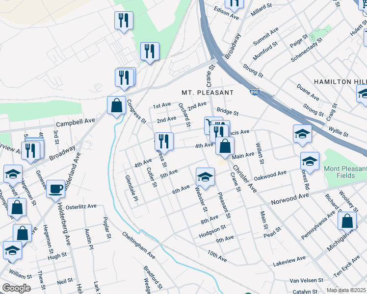 map of restaurants, bars, coffee shops, grocery stores, and more near 1254 4th Avenue in Schenectady