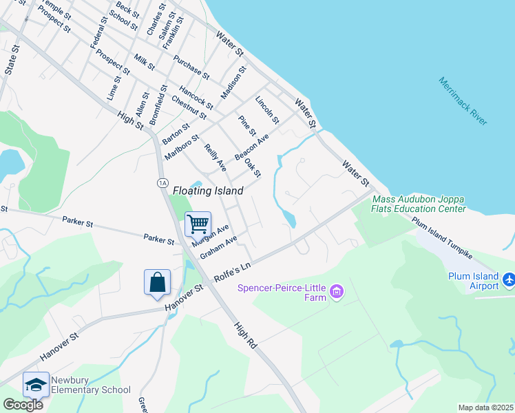 map of restaurants, bars, coffee shops, grocery stores, and more near 8 Fairview Avenue in Newbury