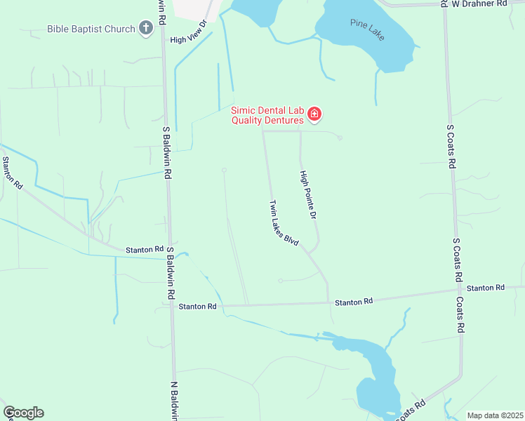 map of restaurants, bars, coffee shops, grocery stores, and more near 1722 Twin Lakes Boulevard in Oxford Charter Township