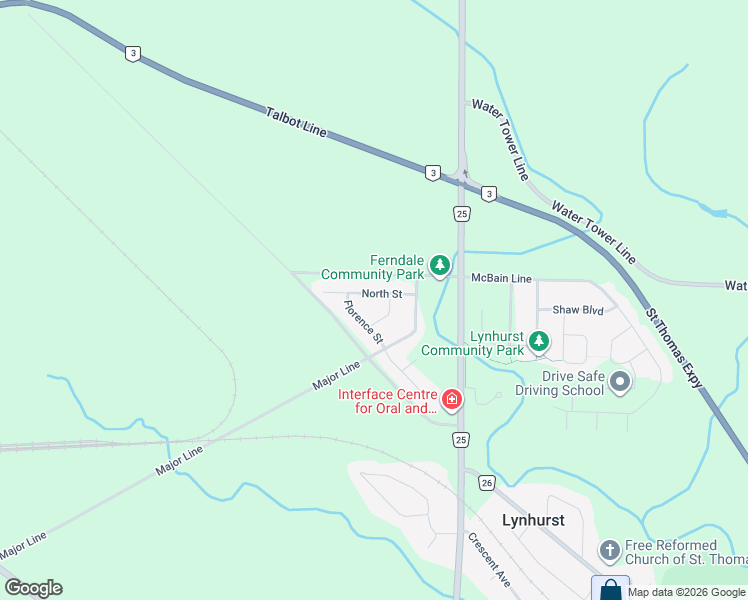 map of restaurants, bars, coffee shops, grocery stores, and more near 41845 North Street in St. Thomas
